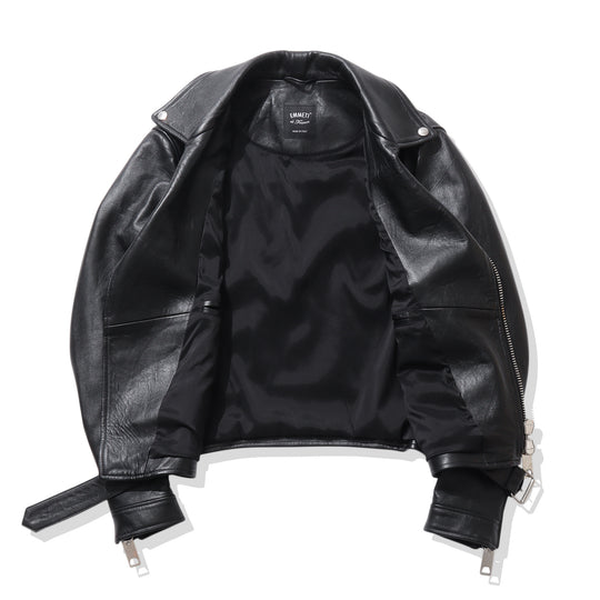 干場別注モデル JUSTIN ダブルライダースジャケット ナッパレザー ブラック