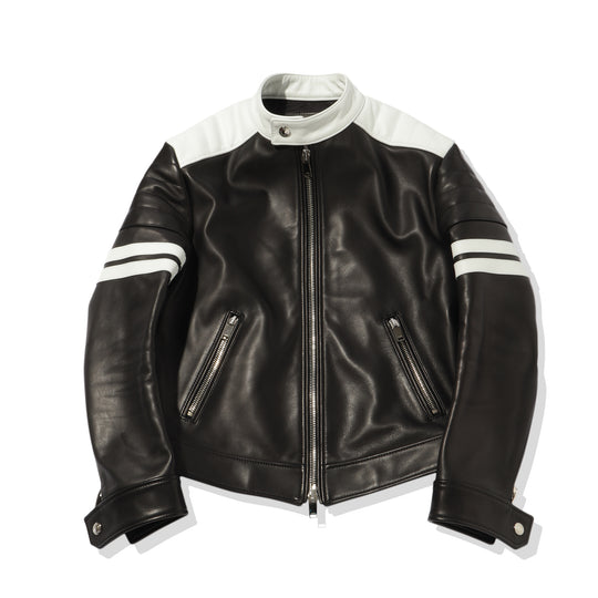 F2 バイカラーシングルライダース カウレザー ブラック×ホワイト