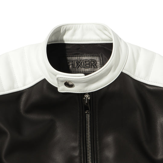 F2 バイカラーシングルライダース カウレザー ブラック×ホワイト