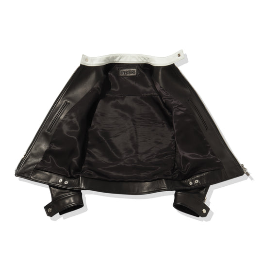 F2 バイカラーシングルライダース カウレザー ブラック×ホワイト