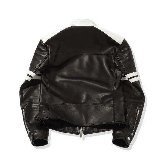 F2 バイカラーシングルライダース カウレザー ブラック×ホワイト