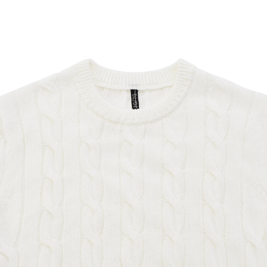 tradi コットンリネンケーブルプルオーバー ホワイト