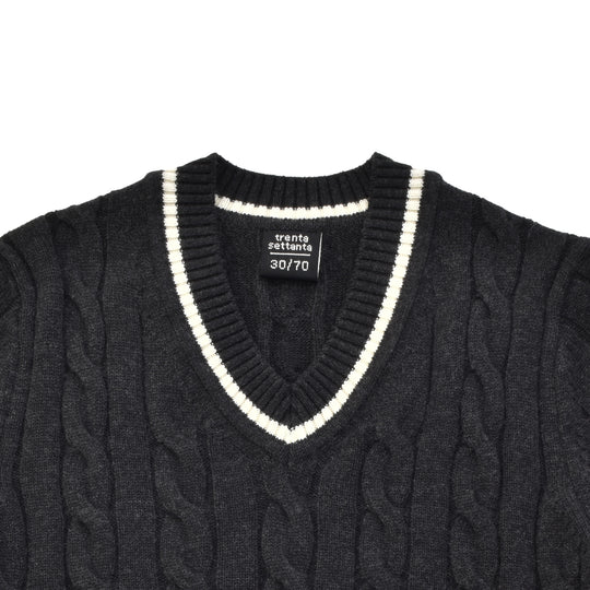 【数量限定受注販売】tradi:カシミヤシルクケーブル編みプルオーバー チャコールグレー