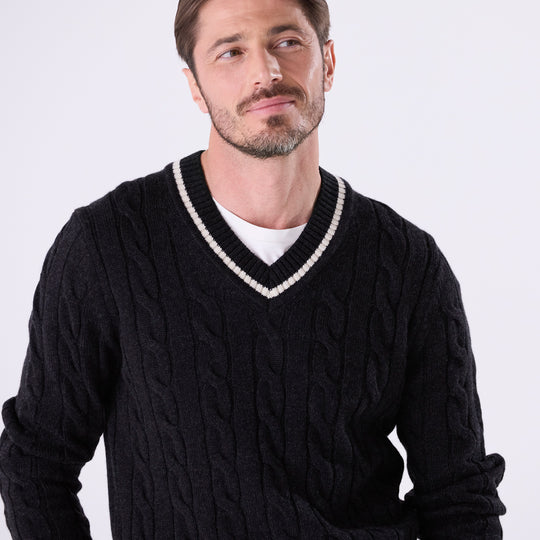 【数量限定受注販売】tradi:カシミヤシルクケーブル編みプルオーバー チャコールグレー