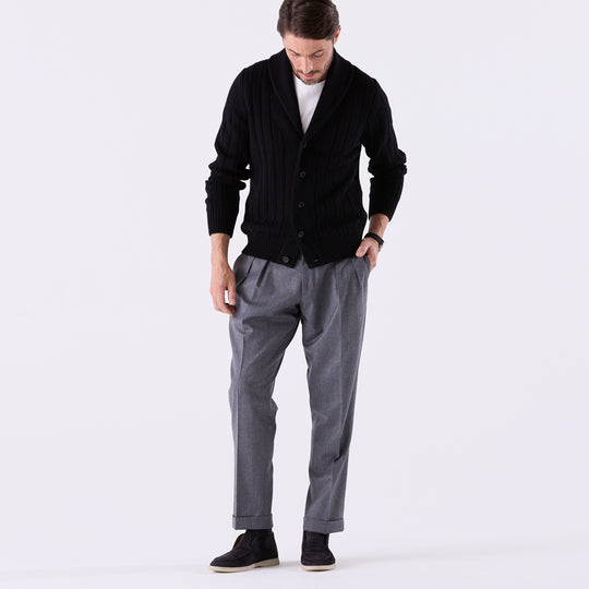 【数量限定受注販売】tradi ショールカラーカーディガン ブラック