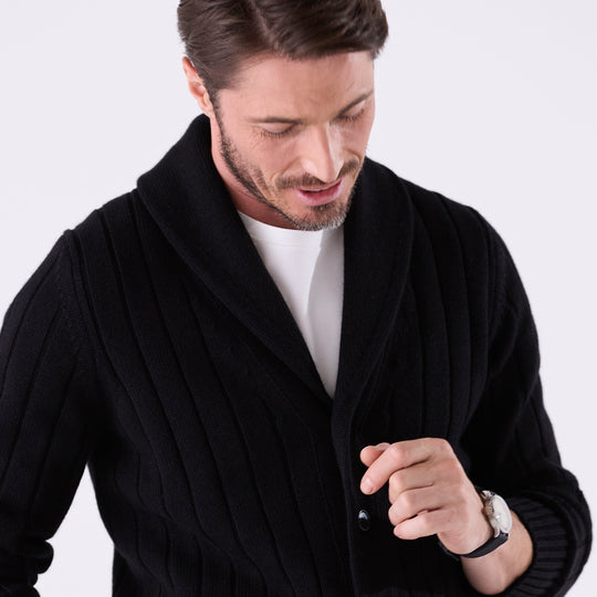 【数量限定受注販売】tradi ショールカラーカーディガン ブラック