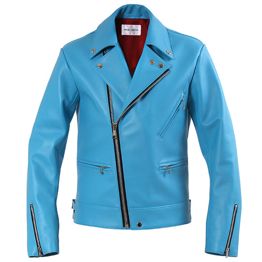 Noah カーフレザー ダブルライダース ライトブルー