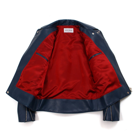 Noah カーフレザー ダブルライダース ネイビー