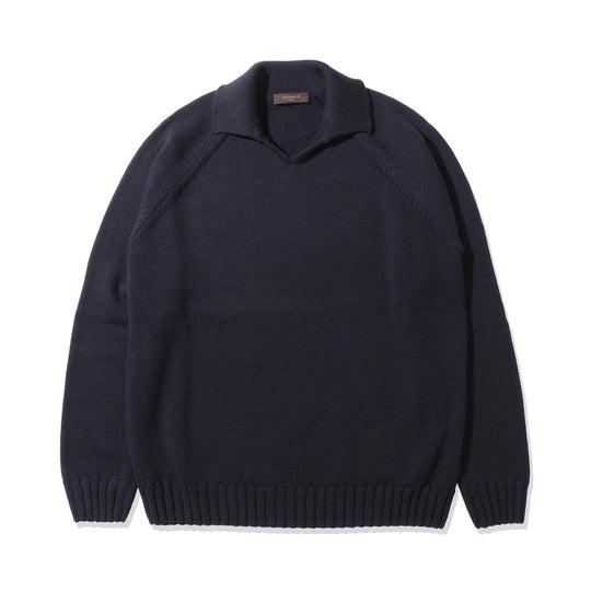 ZANONEメリノウールスキッパー型ポロ ネイビー