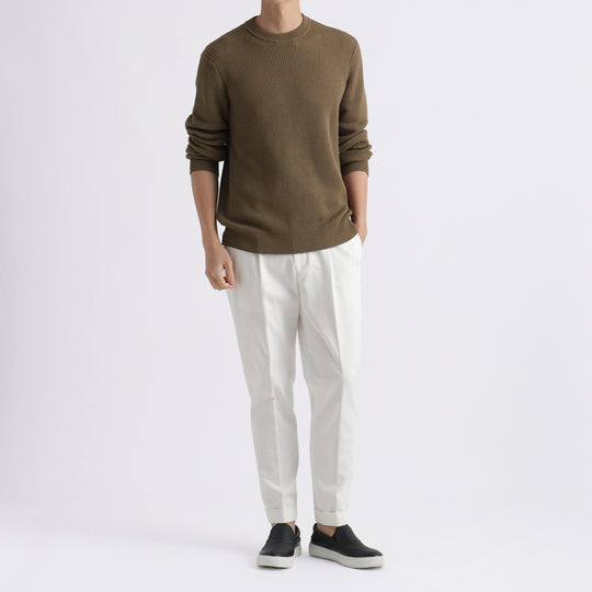 SUVIN PLATINUM ミドルゲージクルーネックニット フォーン