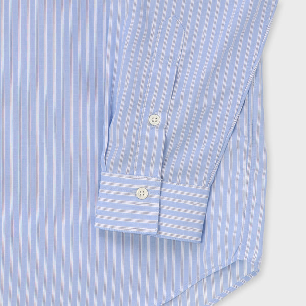 先染めコットン ストライプシャツ / ポー ライトブルー – MINIMAL