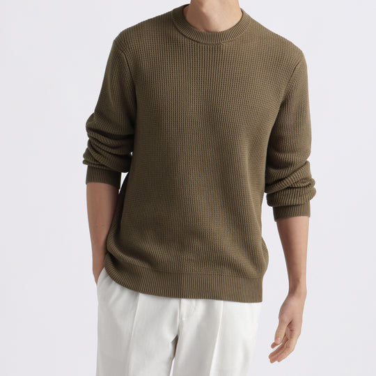 SUVIN PLATINUM ミドルゲージクルーネックニット フォーン