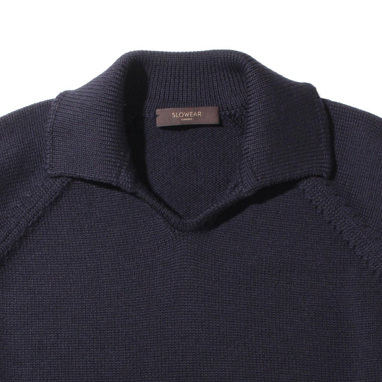 ZANONEメリノウールスキッパー型ポロ ネイビー