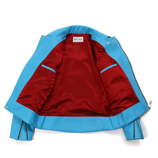 Noah カーフレザー ダブルライダース ライトブルー