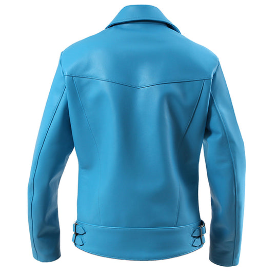 Noah カーフレザー ダブルライダース ライトブルー