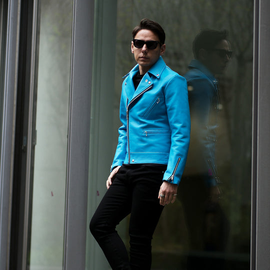 Noah カーフレザー ダブルライダース ライトブルー