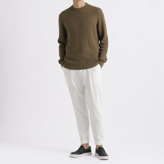 SUVIN PLATINUM ミドルゲージクルーネックニット フォーン