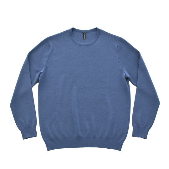 lusso クルーネックセーター18Gスムース シエラブルー