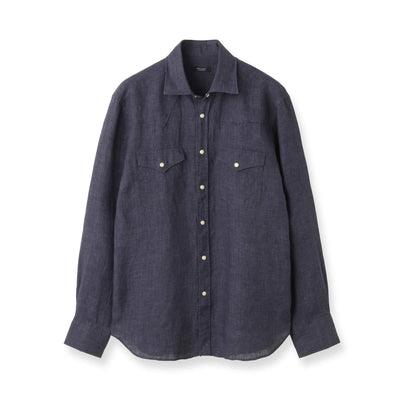 【干場 × ARCODIO共同企画】GINO Lino Moderno Collection バイオウォッシュリネンウェスタン ネイビー