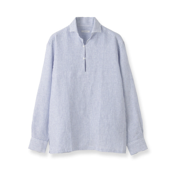 MMW限定 フレンチリネンストライプ カプリシャツ ブルー – MINIMAL