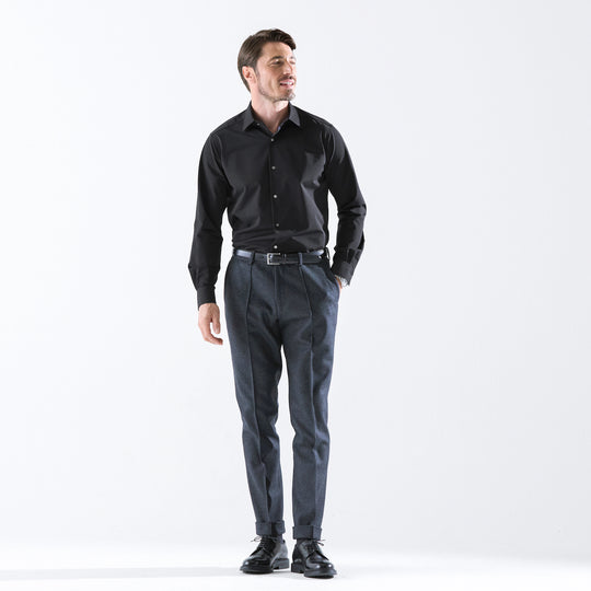 Super Sapphire Cotton Jersey セミワイドカラー テーラードシャツ ブラック