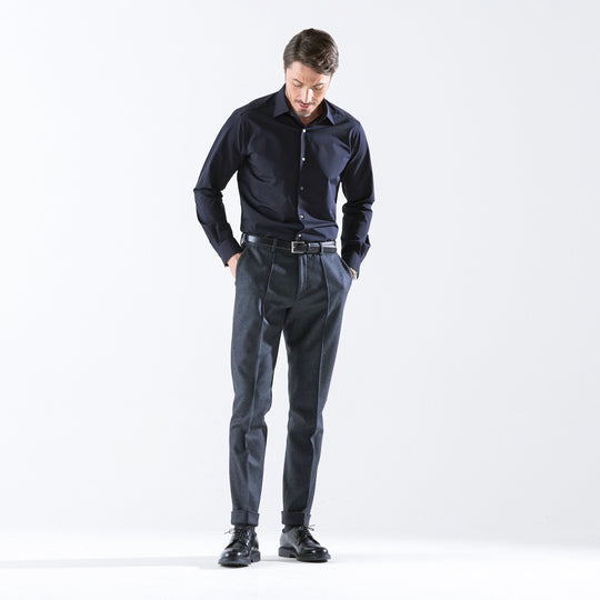 Super Sapphire Cotton Jersey セミワイドカラー テーラードシャツ コスモネイビー