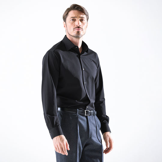 Super Sapphire Cotton Jersey セミワイドカラー テーラードシャツ ブラック