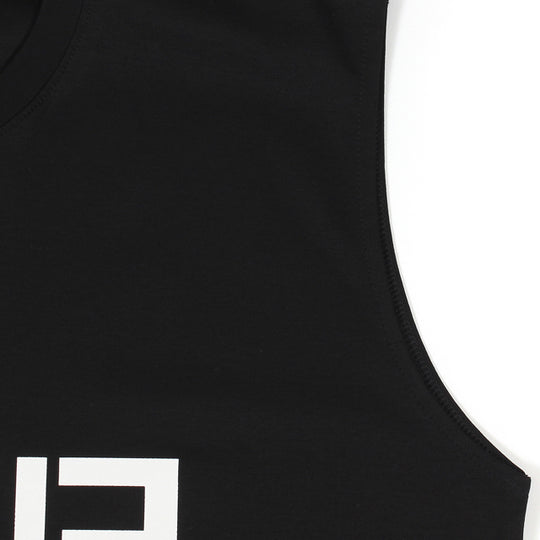 【干場愛用】 リバースプリント ノースリーブ Tシャツ BLACK
