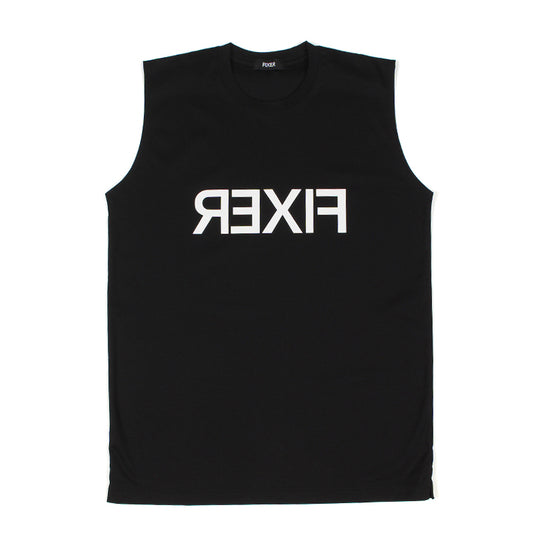 【干場愛用】 リバースプリント ノースリーブ Tシャツ BLACK