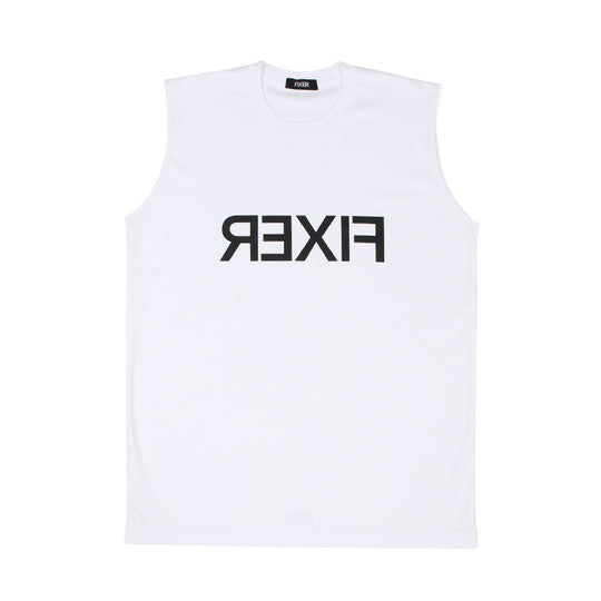 【干場愛用】 リバースプリント ノースリーブ Tシャツ WHITE