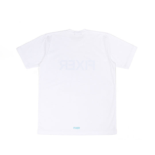 プリントクルーネックTシャツ ホワイト×サックス