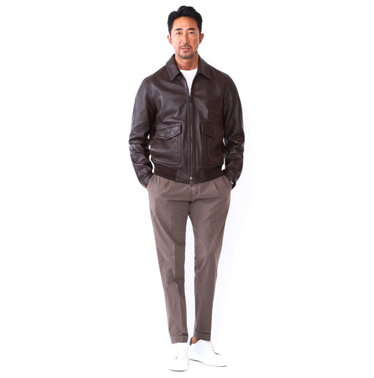 Bomber JK Grain Leather Bordeaux Brown