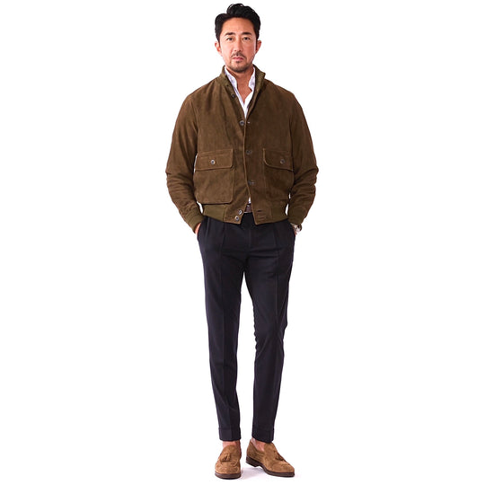 スエードドライビングブルゾン ローデングリーン