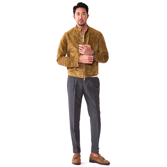 H UOMO シングルライダースジャケット オリーブ