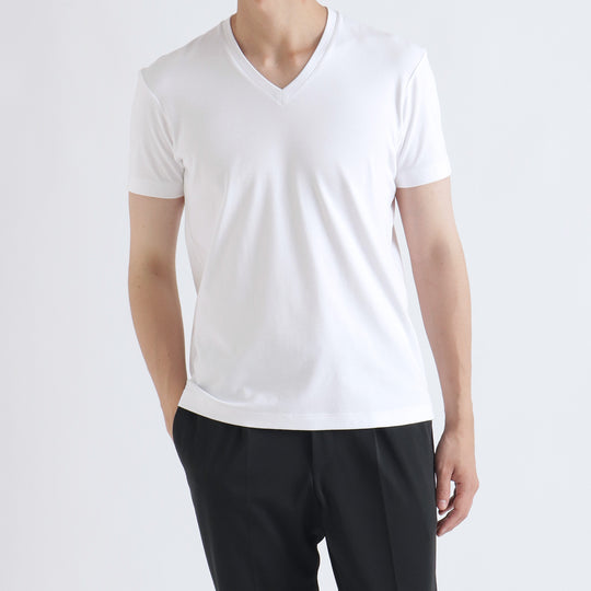 【リニューアルモデル】SUVIN PLATINUM テーラードVネックTシャツ ホワイト