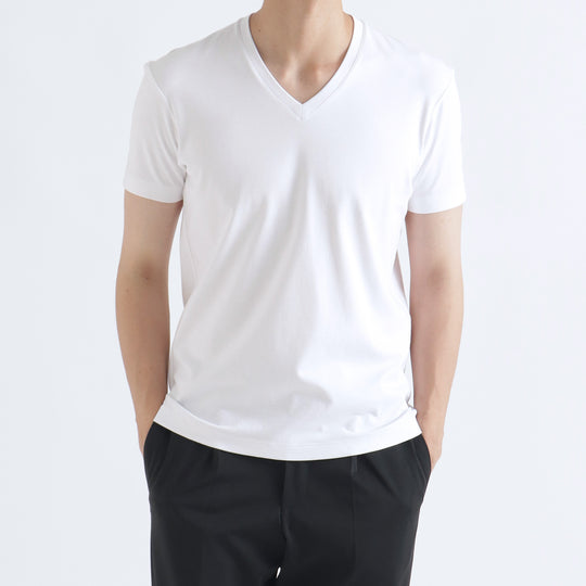 【リニューアルモデル】SUVIN PLATINUM テーラードVネックTシャツ ホワイト
