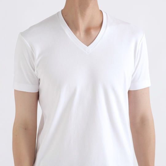 【リニューアルモデル】SUVIN PLATINUM テーラードVネックTシャツ ホワイト