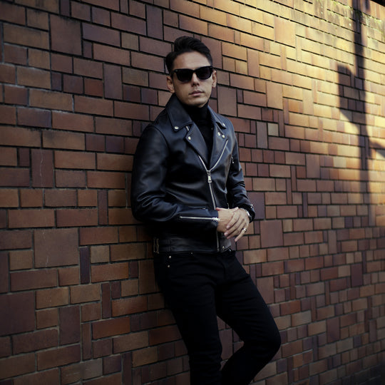 Noah カーフレザー ダブルライダース ブラック