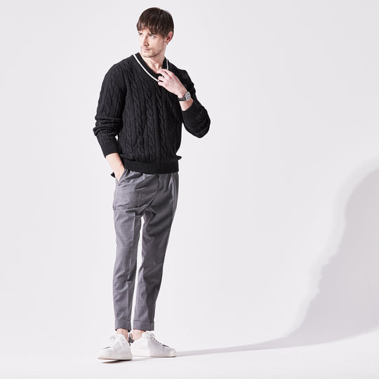 【数量限定受注販売】tradi カシミヤシルクケーブル編みプルオーバー ブラック