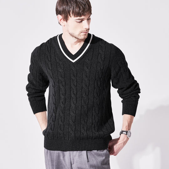 【数量限定受注販売】tradi カシミヤシルクケーブル編みプルオーバー ブラック