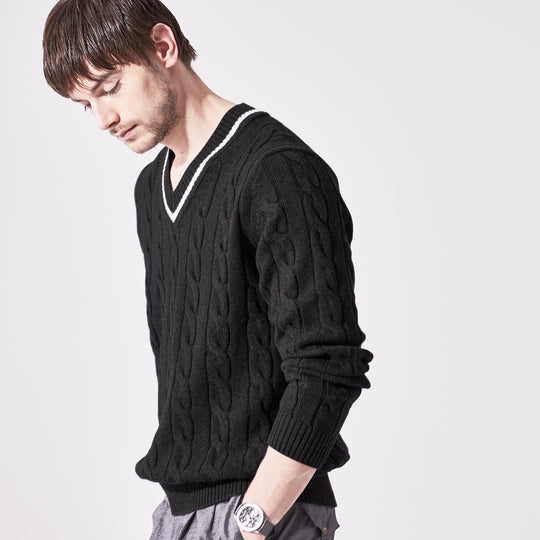 【数量限定受注販売】tradi カシミヤシルクケーブル編みプルオーバー ブラック