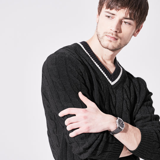 【数量限定受注販売】tradi カシミヤシルクケーブル編みプルオーバー ブラック