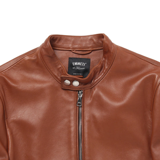 H UOMO シングルライダースジャケット ナッパレザー カスターニョ