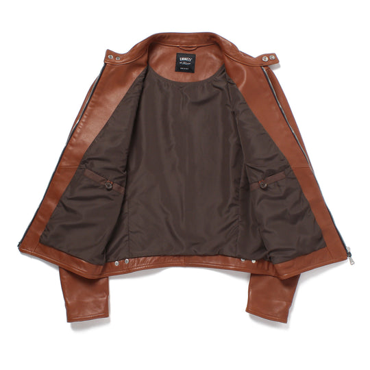 H UOMO シングルライダースジャケット ナッパレザー カスターニョ