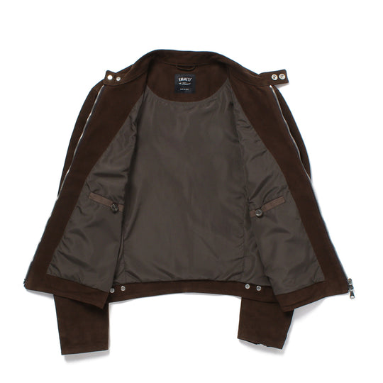 H UOMO シングルライダースジャケット スエード マローネ