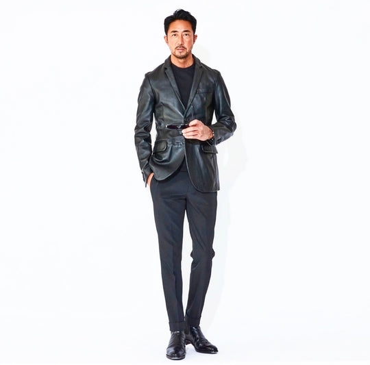 【干場別注】H GIACCA アッカ ジャッカ シングルジャケット テーラード ナッパレザー 0.9mm厚 ブラック