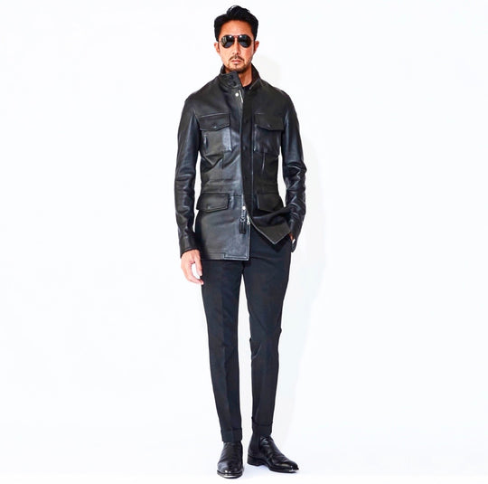 【干場別注】H M65 アッカ フィールド ジャケット ナッパレザー 0.9mm厚 ブラック