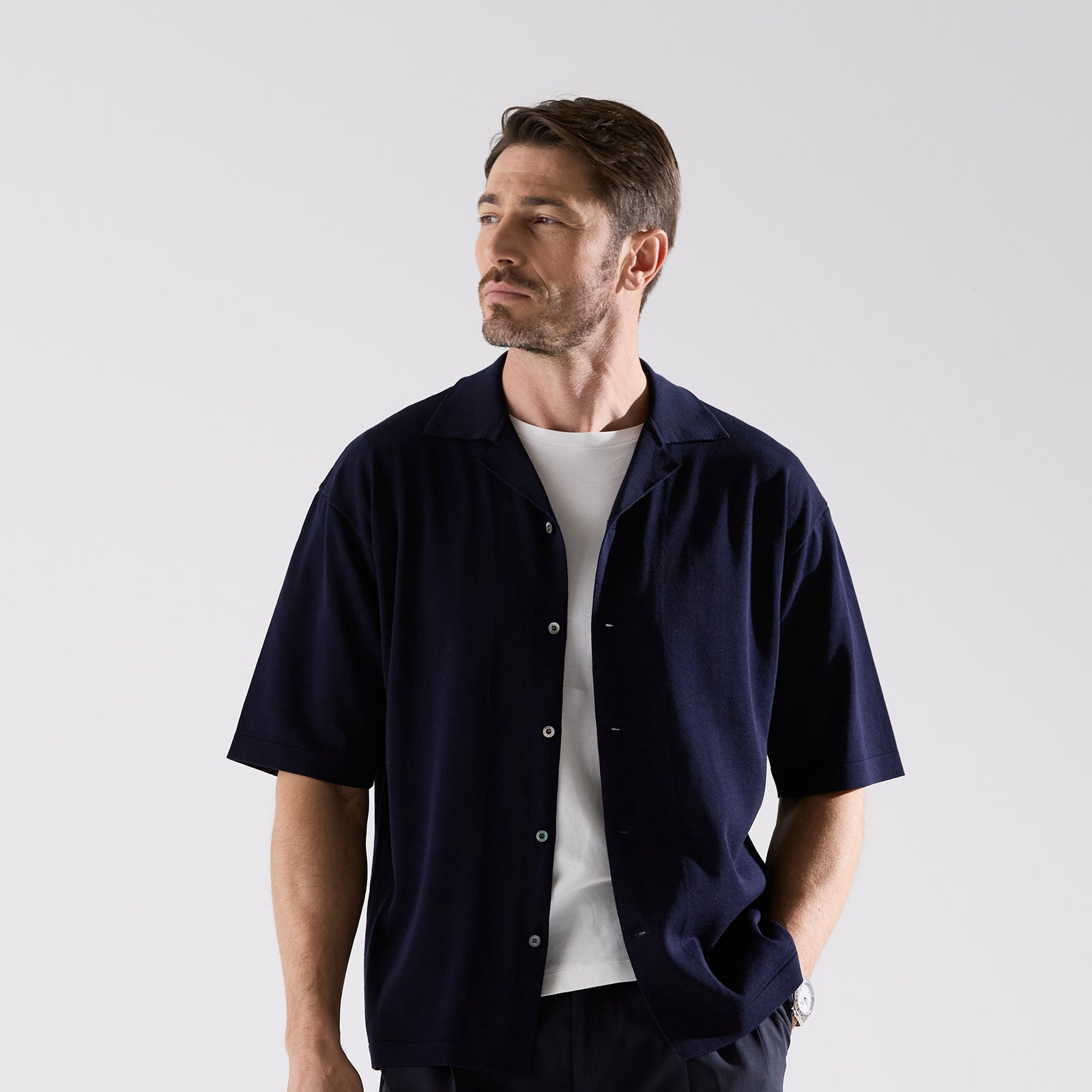 terroir リラクシングオープンカラーシャツ ネイビー – MINIMAL WARDROBE