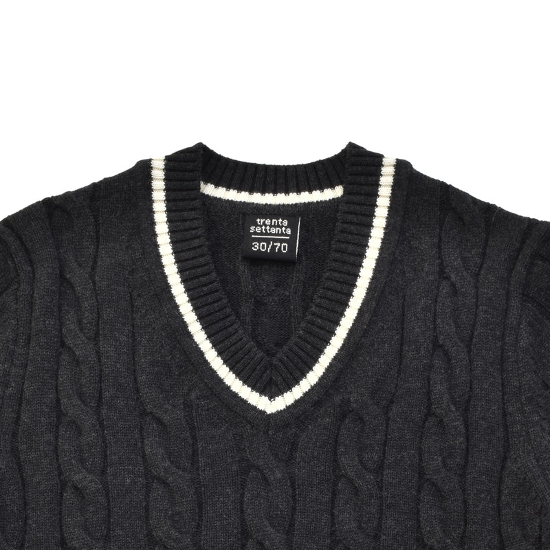 【数量限定受注販売】tradi：カシミヤシルクケーブル編みプルオーバー チャコールグレー