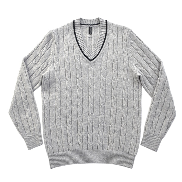 tradi ラムズウールケーブル編みプルオーバー シルバーグレー